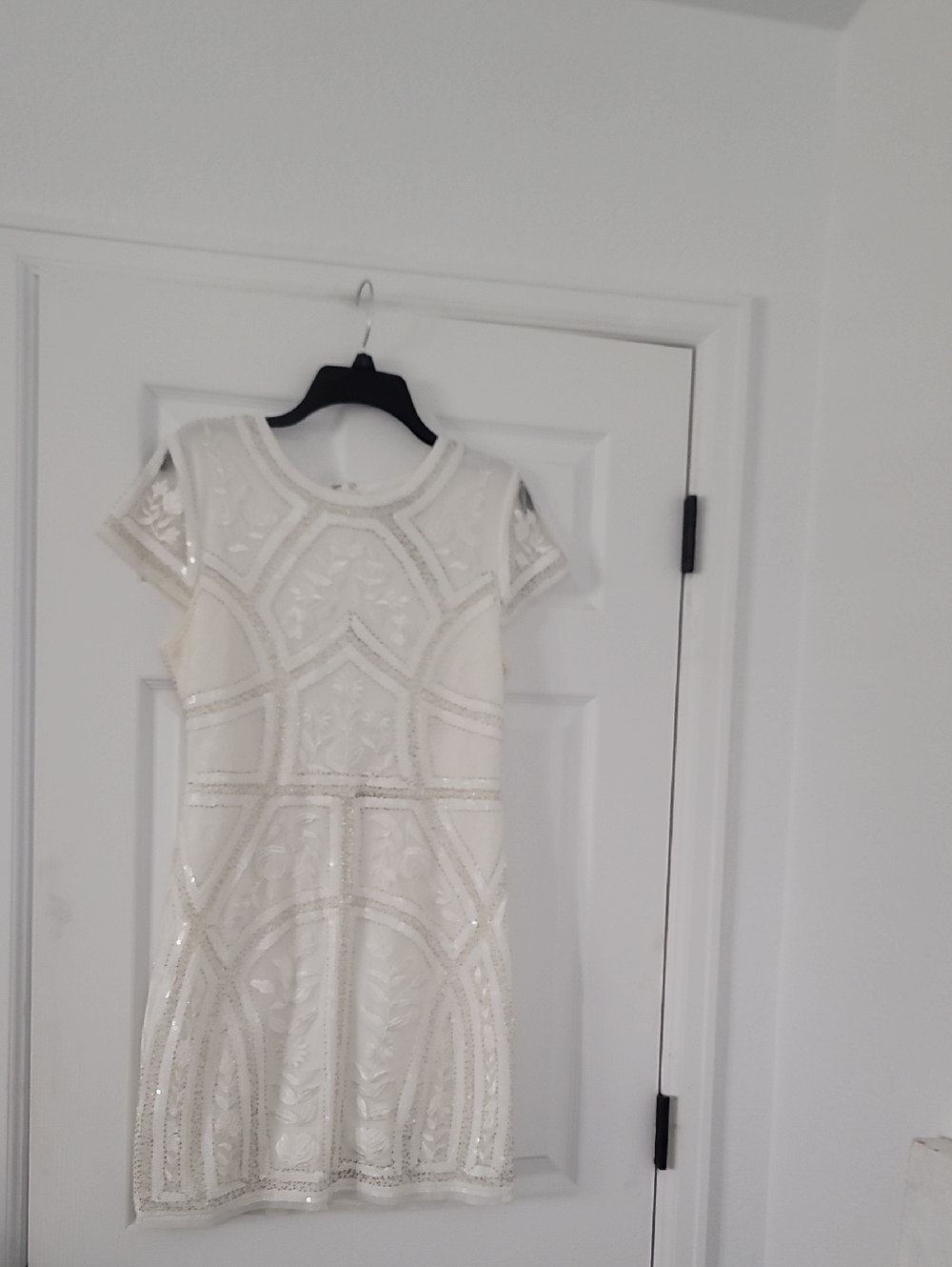 Lulu's Ivory Sequin & Bead Short Sleeve Mini Dress